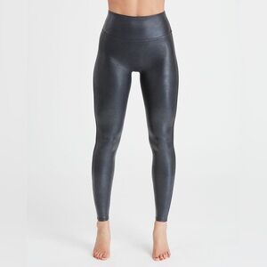 NWOT SPANX Faux Leather Croc Leggings Gunmetal